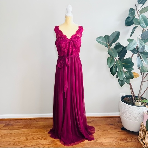 BHLDN Hitherto Sz14 Samantha Purple Lace Chiffon Maxi Dress Bridesmaids Formal - Picture 7 of 12